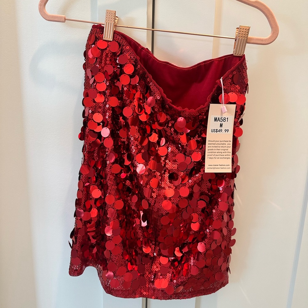 Red Sequin Skirt NWT Size M